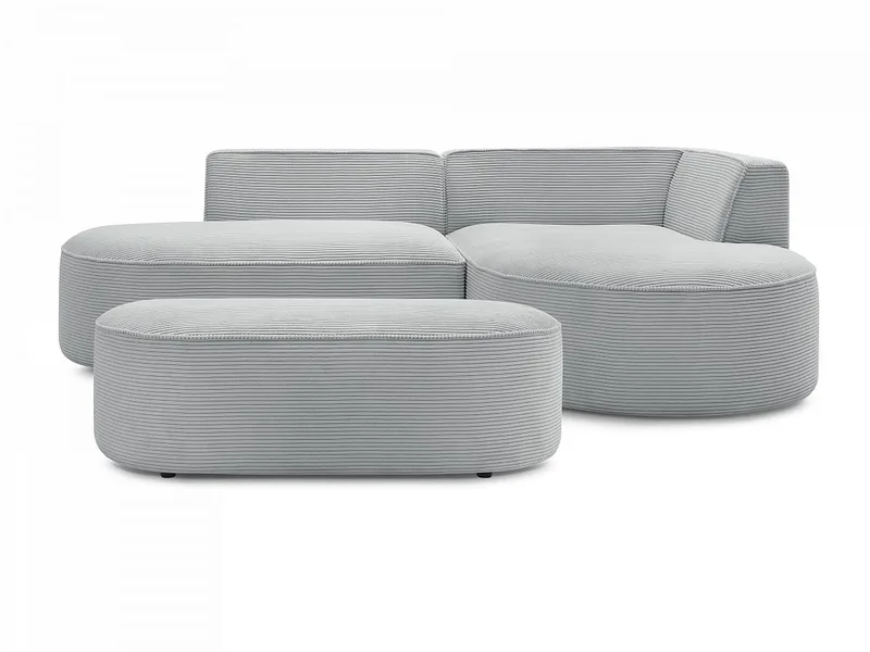 Ecksofa mit Hocker BOBOCHIC ROUSSEAU Cord-Stoff hellgrau