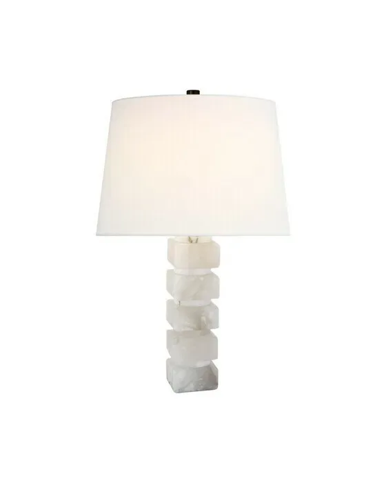 Square Chunky Stacked Table Lamp Alabaster/Linen