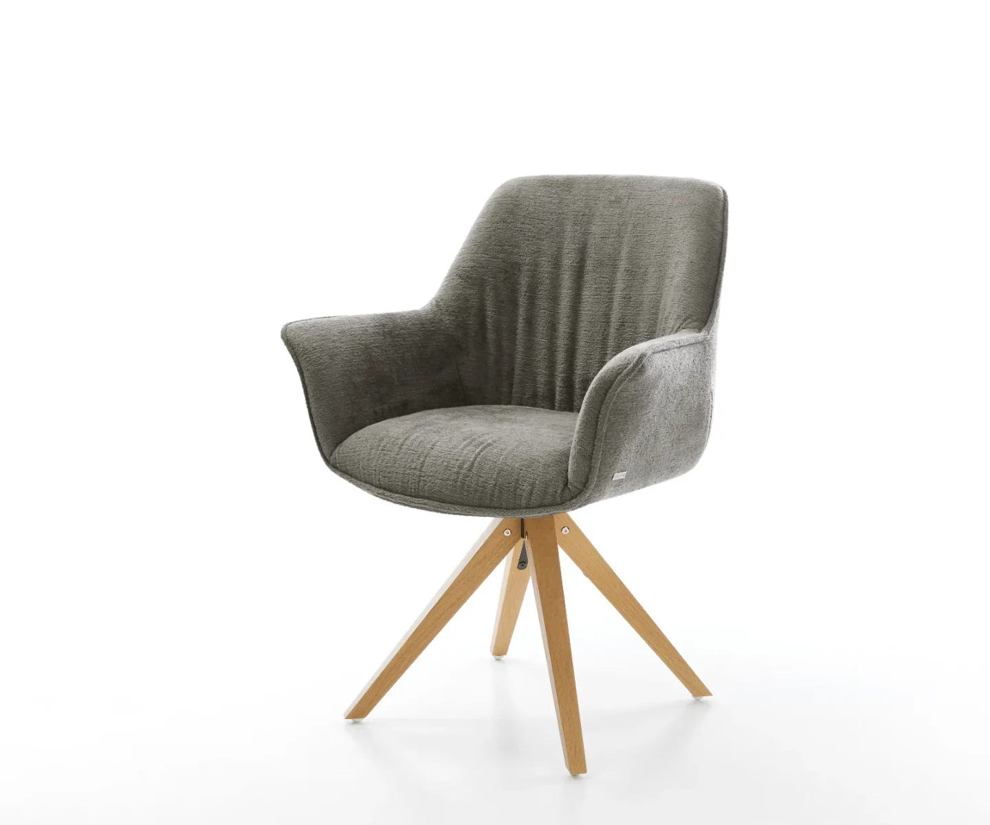 Drehstuhl Keila-Flex mit Armlehnen Bouclé Soft Schlamm Holzgestell kantig Natur 360° drehbar