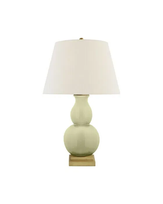 Gourd Form Table Lamp Celadon Crackle with Linen Small