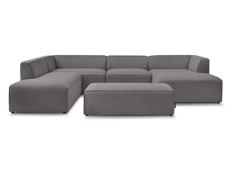Panorama-Ecksofa mit Hocker BOBOCHIC MEGEVE Stoff chiniert dunkelgrau