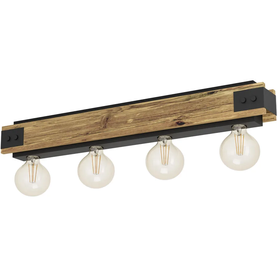 Eglo Deckenlampe Layham Braun/Schwarz Stahl/Holz 8.5 cm 10 cm - Material: Holz/Stahl