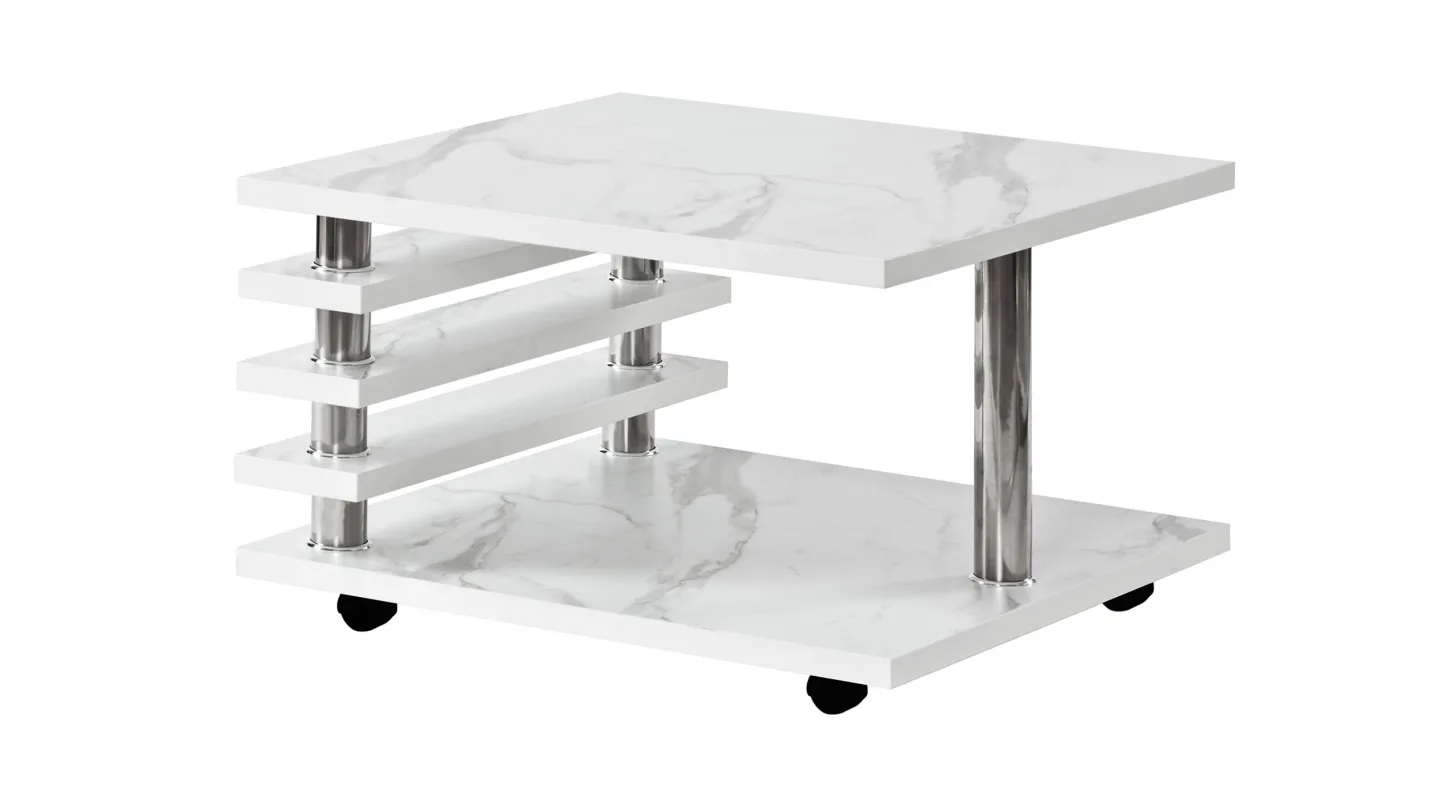 Couchtisch weiß 65 x 65 cm Marmoroptik - ALVARO