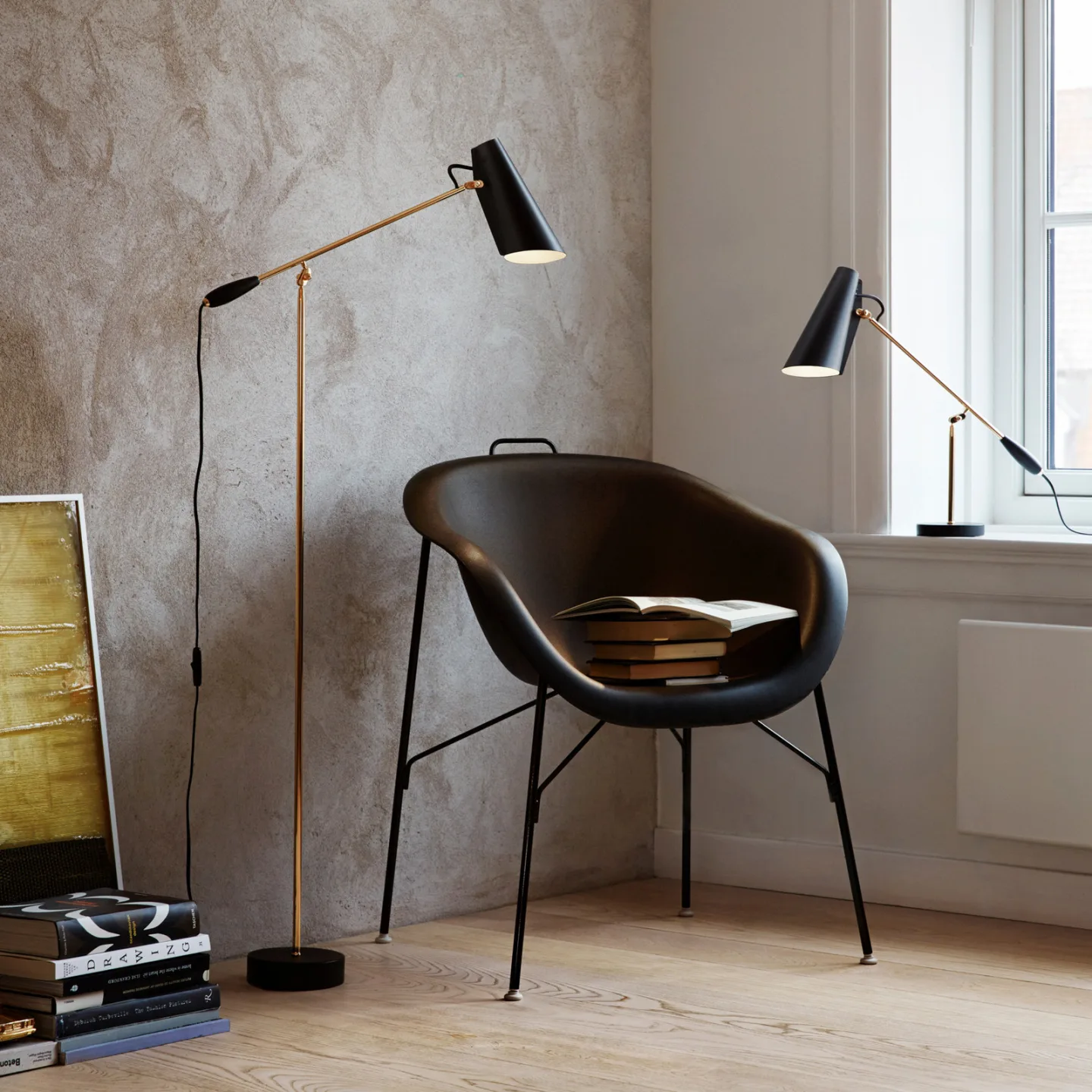 Birdy Stehleuchte Schwarz/Messing - Northern - Wohnzimmer - Design - Metall - Einflammig