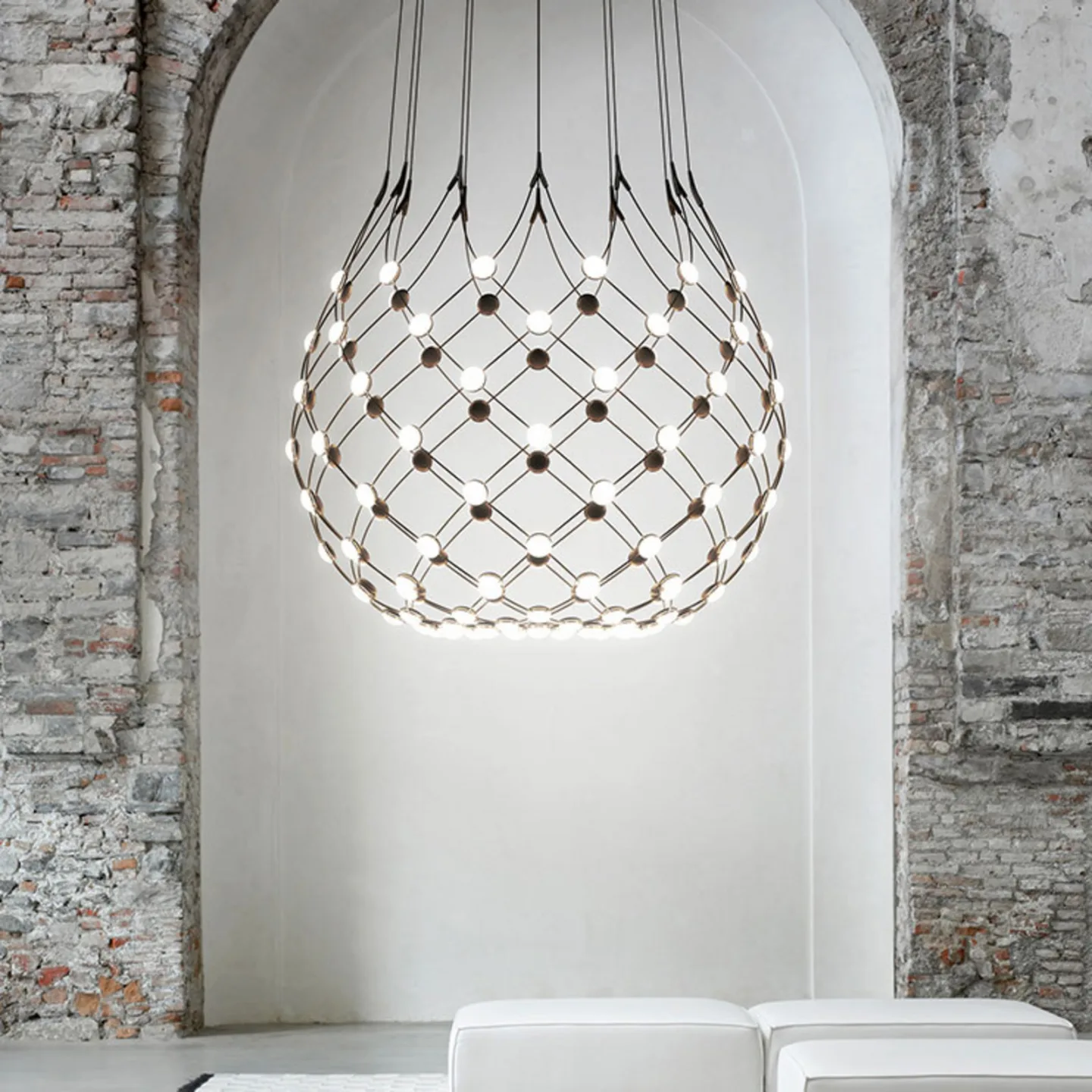 Mesh Wireless hänglampa, Ø 100 cm, 1 m - Luceplan Mesh Complete Wireless - Vardagsrum - Modern - Metall - Med en ljuskälla