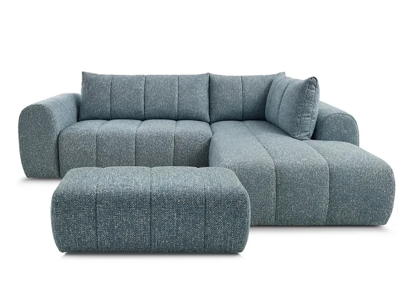 Ecksofa mit Hocker BOBOCHIC NESTY Stoff chiniert blau