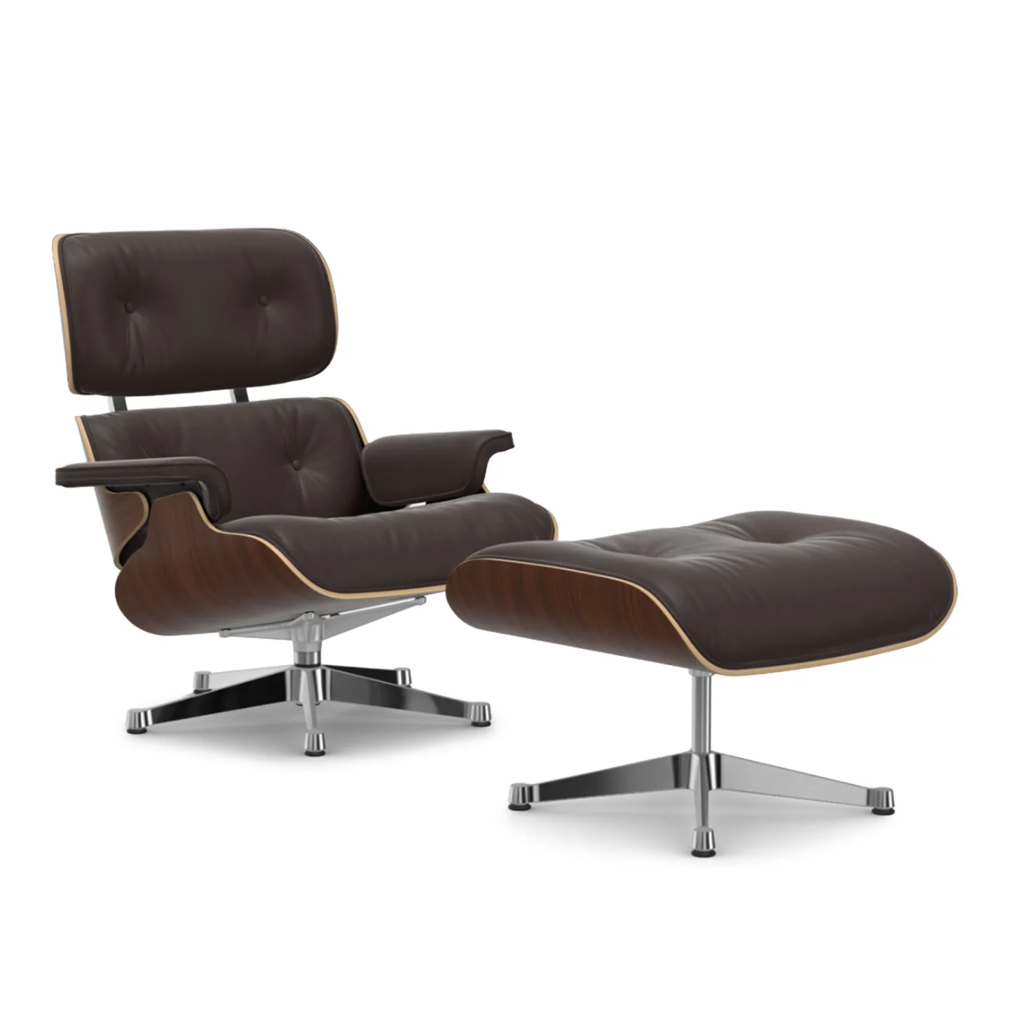 Vitra - Eames Lounge Set Dark Walnut Leather Premium Plum 87 Polished Aluminium - Fåtöljer - Charles & Ray Eames - Lila