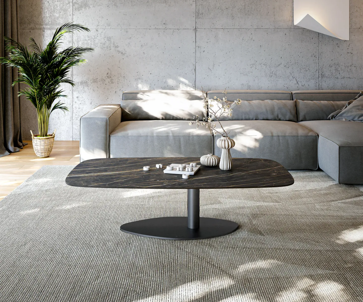 Couchtisch Edge Boot 140x80 cm Keramik Laminam® Noir Desir Braun Vibany Metall Schwarz