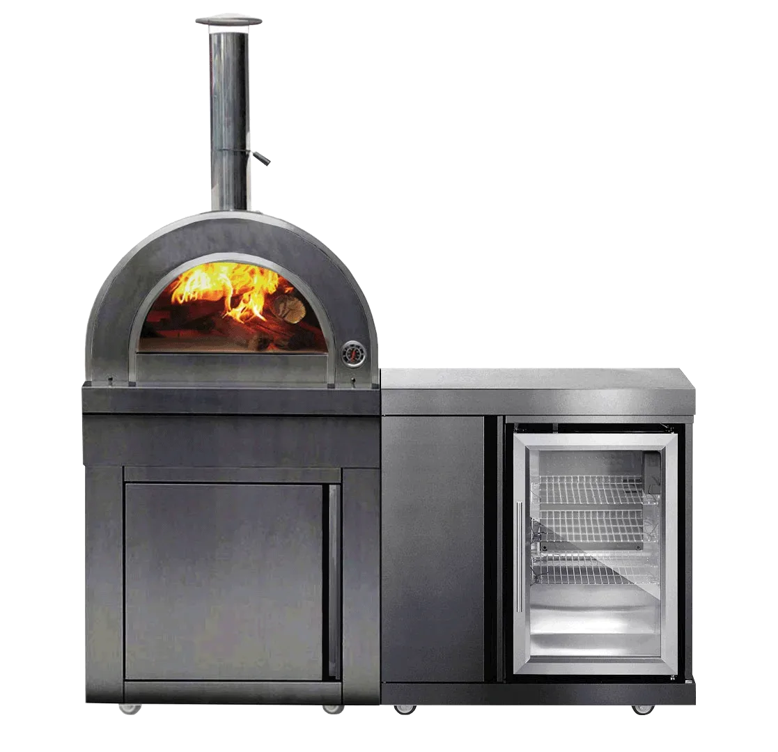 Outdoorküche mit Pizzaofen und Kühlschrank Schwarz Baltimore Myoutdoorkitchen Black Collection