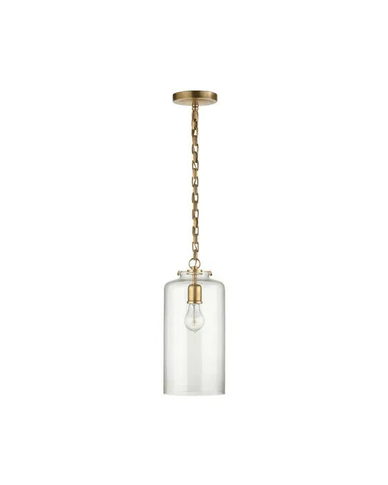 Katie Cylinder Pendant Antique Brass/Clear Glass