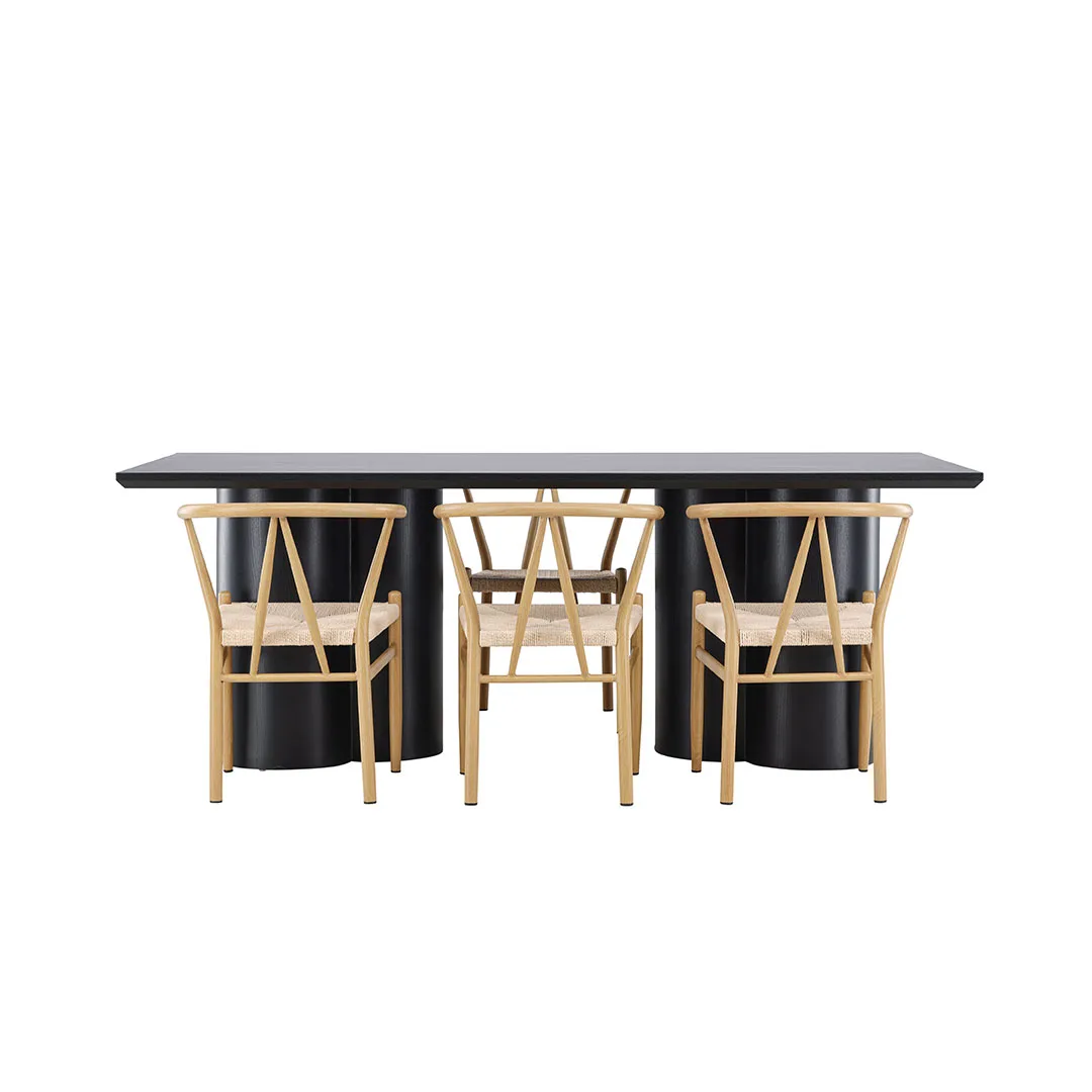 Olivia Essgruppe Tisch 100x210cm und 6 Stühle mit Armlehnen stapelbar schwarz.