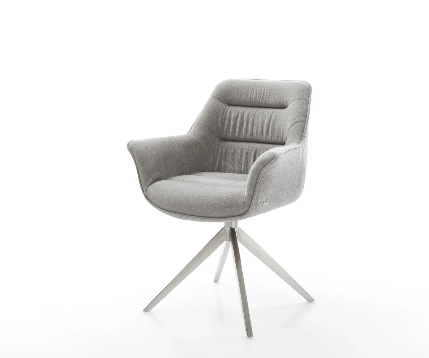 Drehstuhl Kaira-Flex Strukturstoff Soft Grau Kreuzgestell breit Edelstahl 360° drehbar Wippfunktion