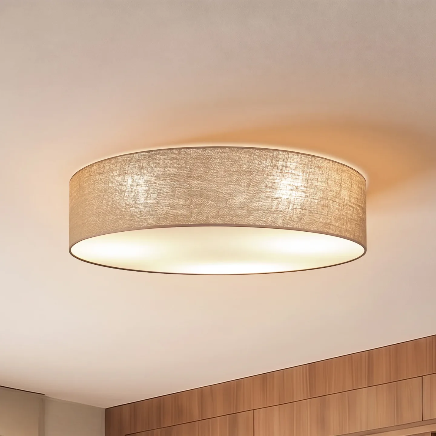 Boho Deckenlampe, jute/jute, Ø 80 cm, Textil, E27 - Duolla - Flurbereich - Stoff / Textil - Bündig