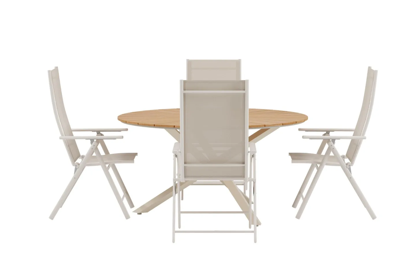 Mexico Gartenset Tisch Ø140 cm Natur 4 Stühle beige.
