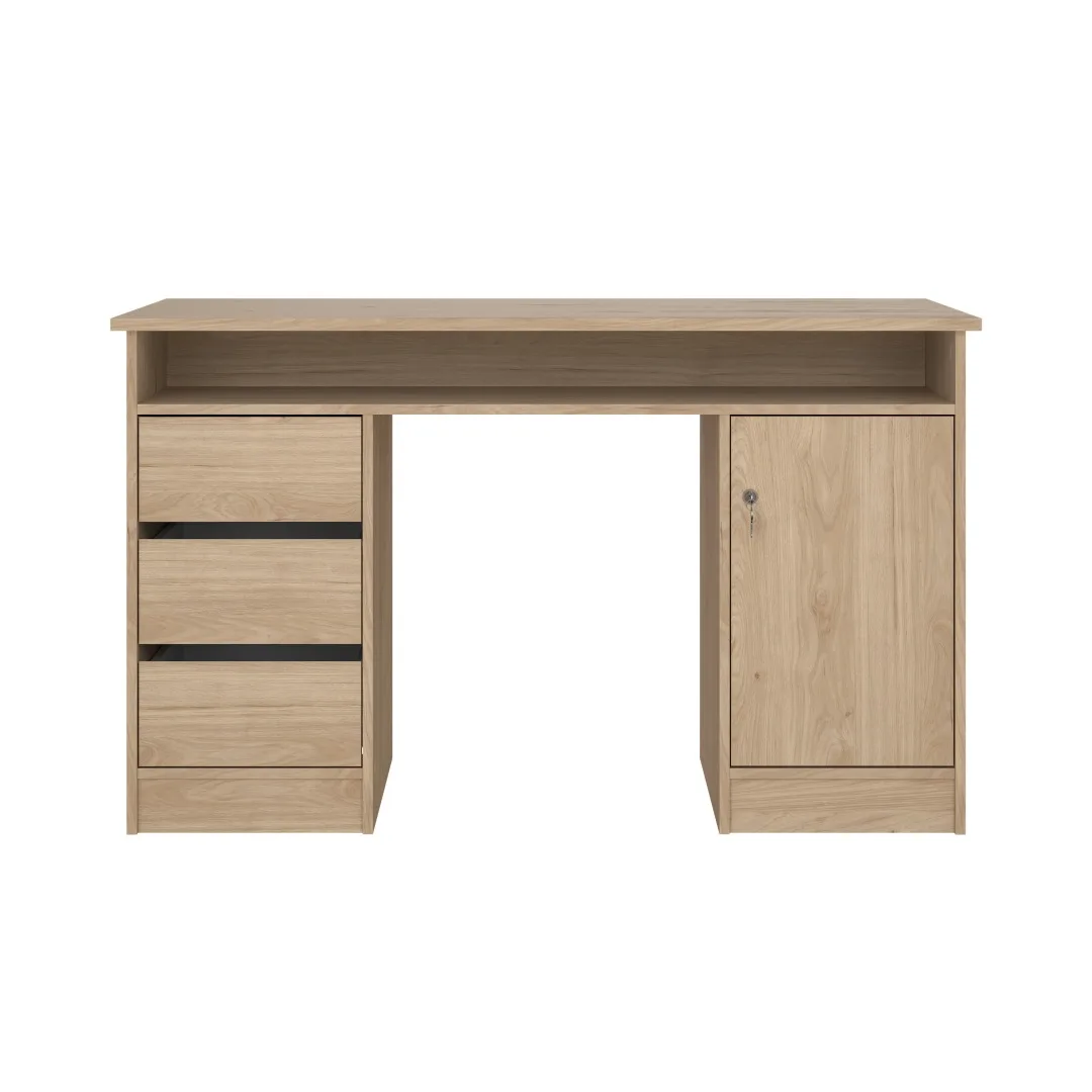FunctionPlus Schreibtisch mit Schloss 1 Tür 3 Schubladen Nussbaum dekor.