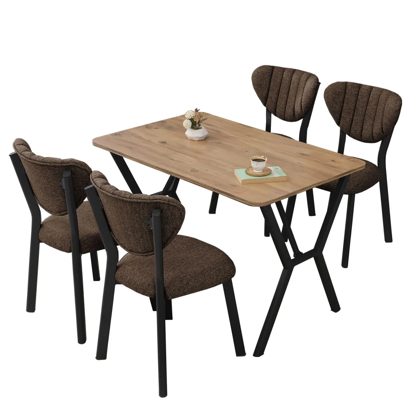 Krylor Matgrupp Bord 110 cm + 4 Stolar - Brun Och Valnöt