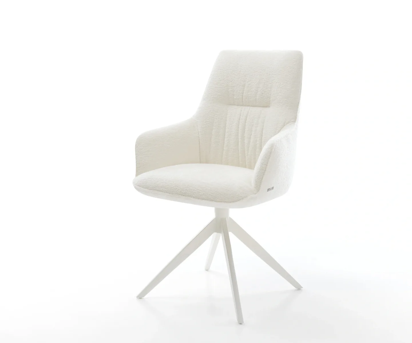 Drehstuhl Zelia-Flex mit Armlehnen Bouclé Soft Beige Kreuzgestell breit Weiß 360° drehbar Wippfunktion Taschenfederkern