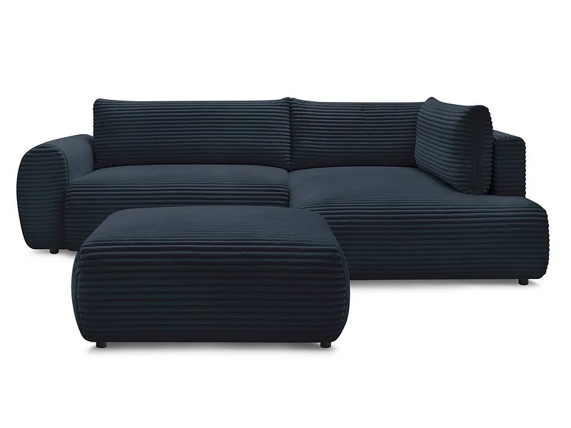 Ecksofa mit Hocker BOBOCHIC LUCIEN Cord-Stoff dunkelblau