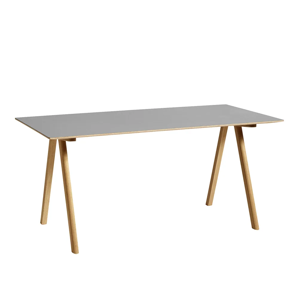 HAY - CPH10 2.0 Desk Lacquered Oak Frame L160 X W80 X H74 Grey Linoleum Top Lacquered Edge - Skrivbord - Ronan & Erwan Bouroullec - Grå - Trä