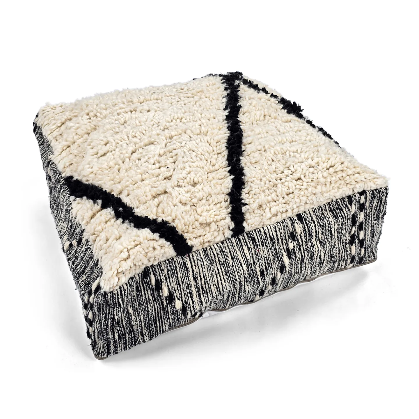 Sittepuff - Marokkansk Beni Ourain 012 (Størrelse: 60 x 60 cm)