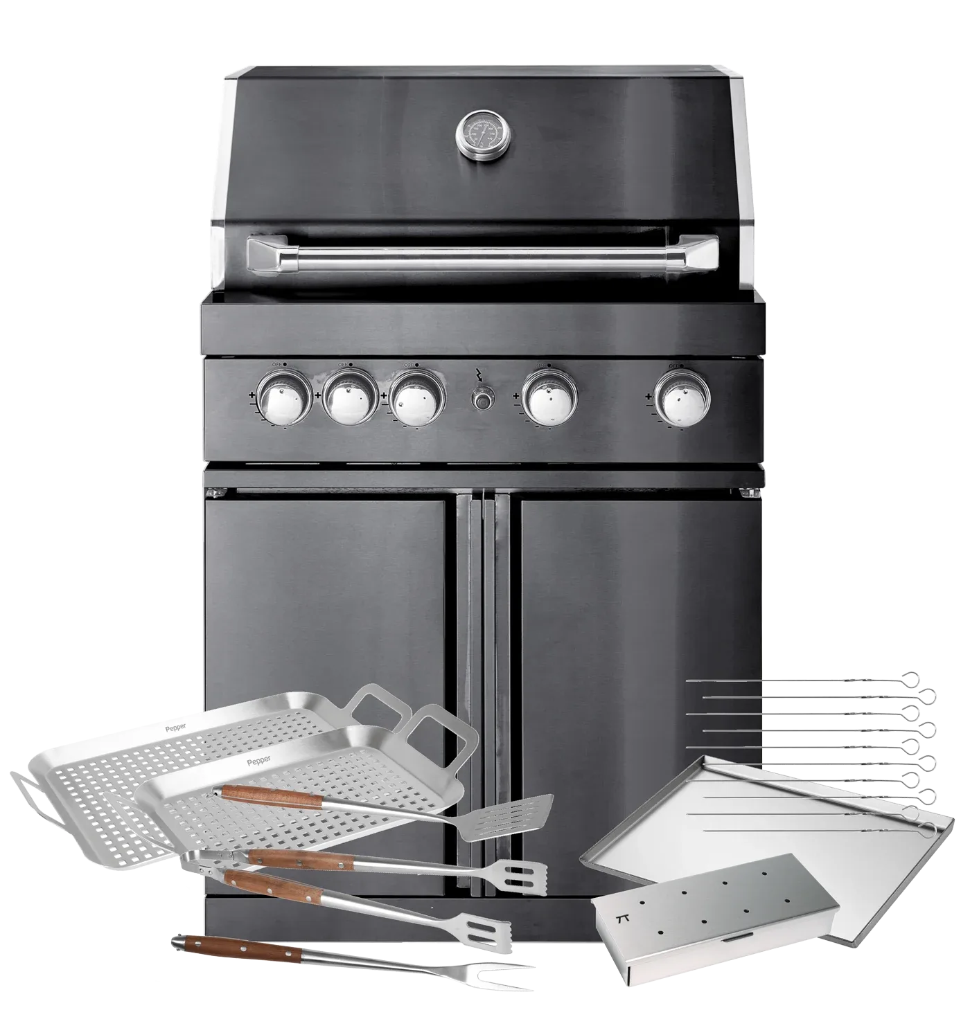Black Collection - Freistehender Gasgrill mit 4 Brennern und Infrarotbrenner - Inkl. Zubehörpaket