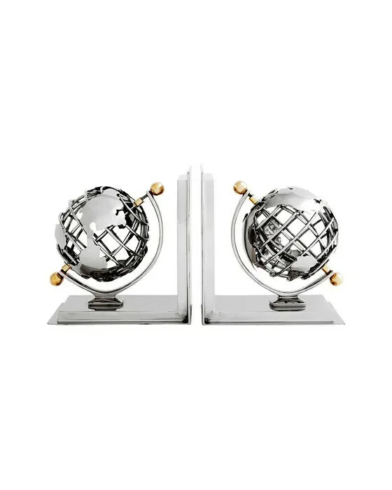 Globe Bookend Nickel Set Of 2