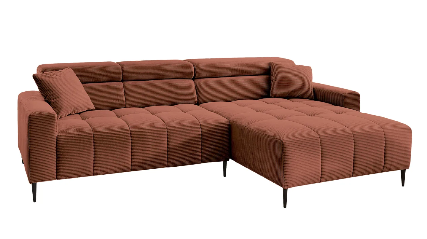 Ecksofa Cord rost elektrisch ausfahrbar 256 cm - OT rechts - SIMPLE