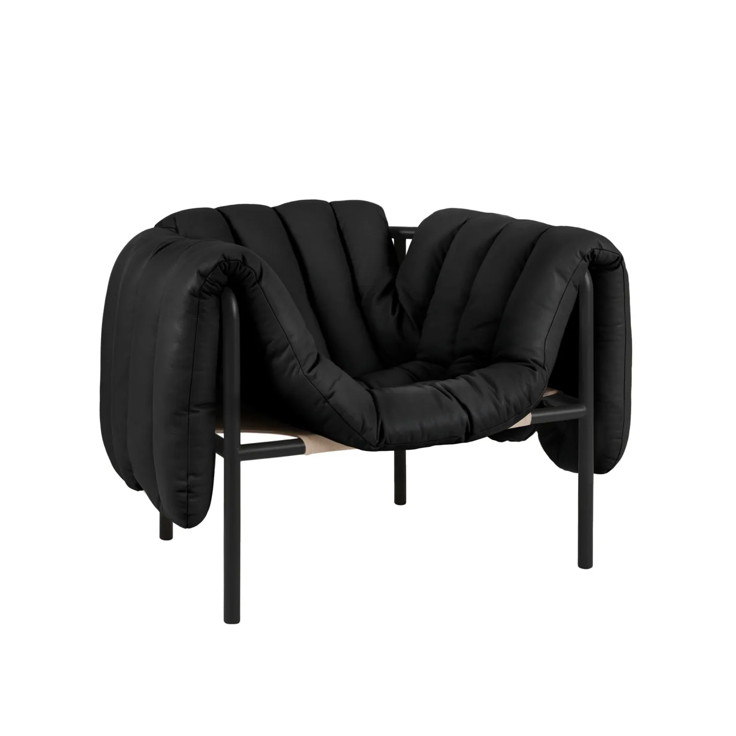 HEM - Puffy Lounge Chair - Black Leather/Black Grey - Fåtöljer - Faye Toogood - Grå,Svart - Läder/Naturmaterial/Metall/Trä/Skum