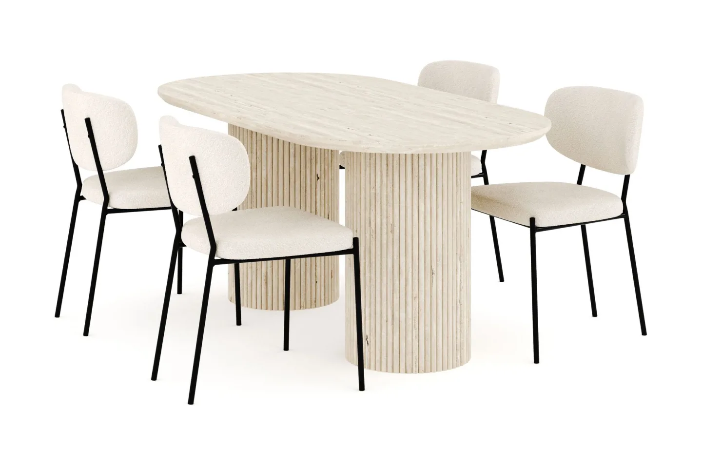 Uppveda Matgrupp 180 cm Oval med 4 Gemmiano Matstolar - Travetin