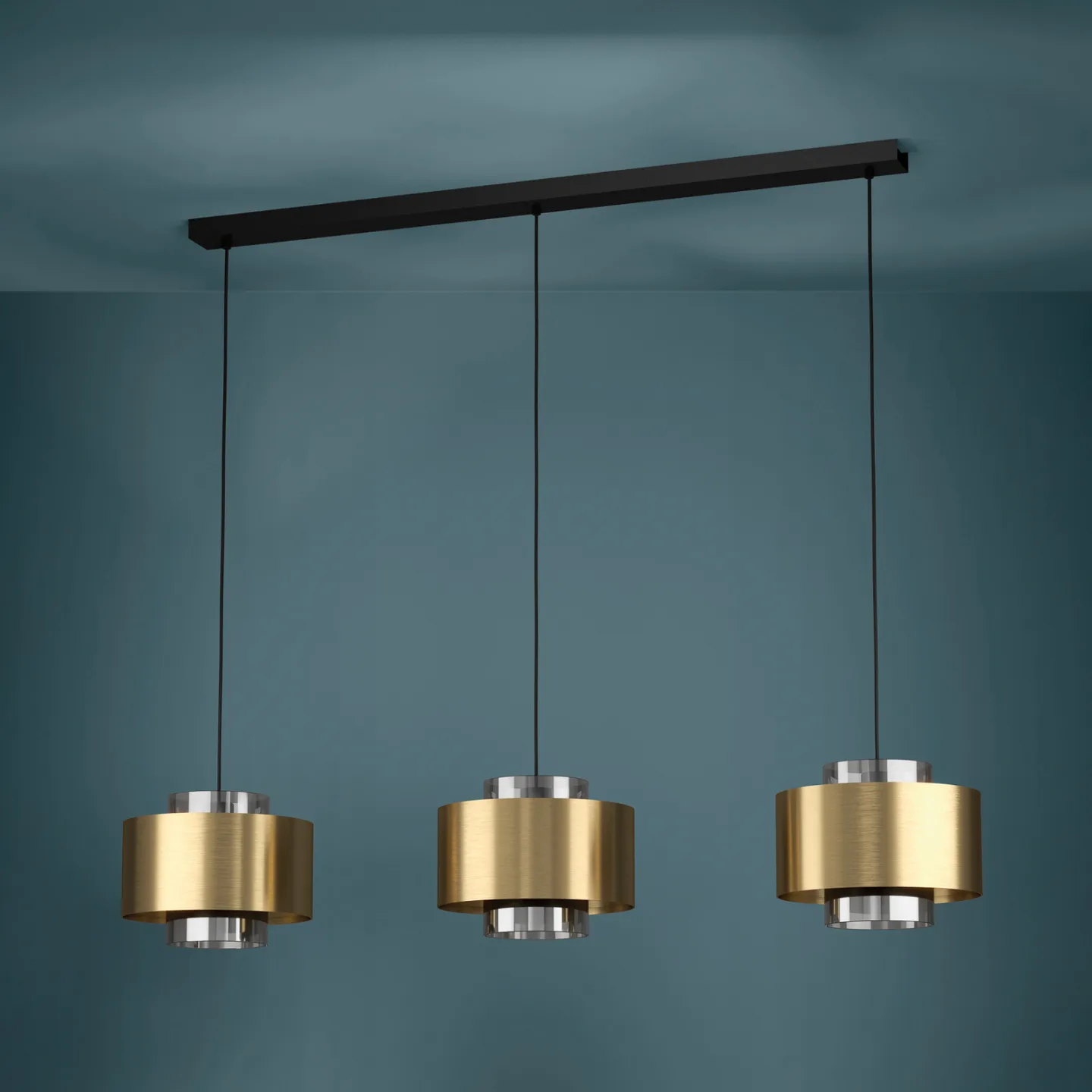 Dugla Hängeleuchte goldfarben 128 cm 3-flg. - Stars of Light - Wohnzimmer - Modern - Glas - Mit Schirm