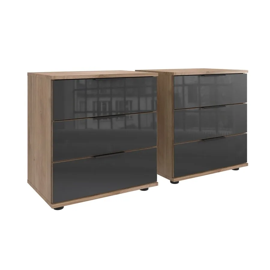 Nachttisch 2er-Set Metac Plankeneiche Spanplatte, Glas B 104 H 58 cm