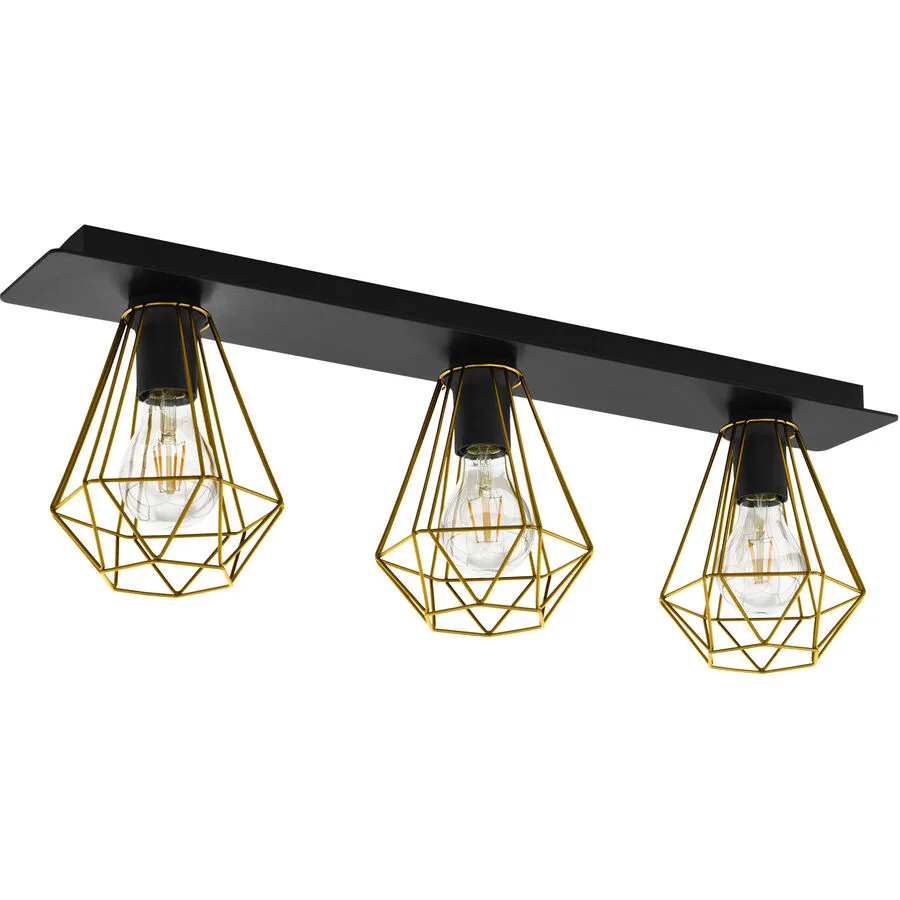 Eglo Deckenlampe Tarbes 2 Schwarz Stahl 17.5 cm 24.5 cm - Farbe: Schwarz/Messing