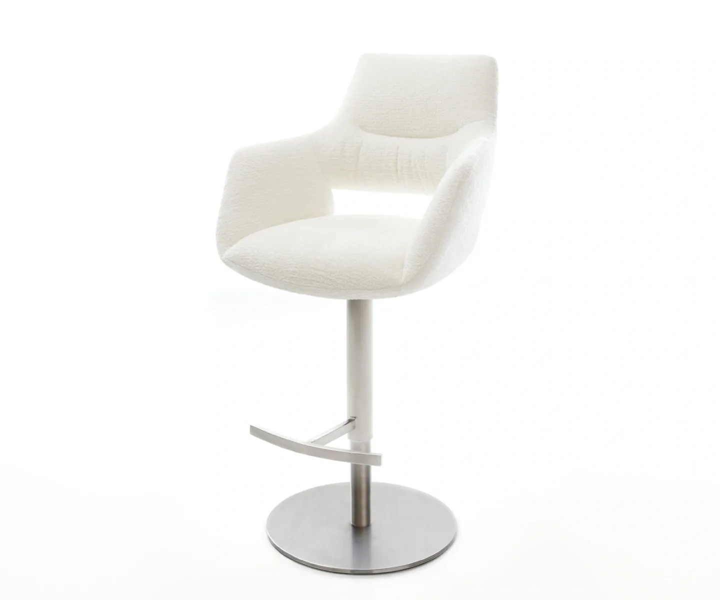 Barstuhl Yago-Flex Bouclé Soft Beige Drehfuß höhenverstellbar Edelstahl Silberfarben Taschenfederkern