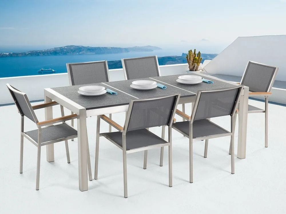 Bacoli Matgrupp Utomhus 180 cm + 6 Utestolar - Grå