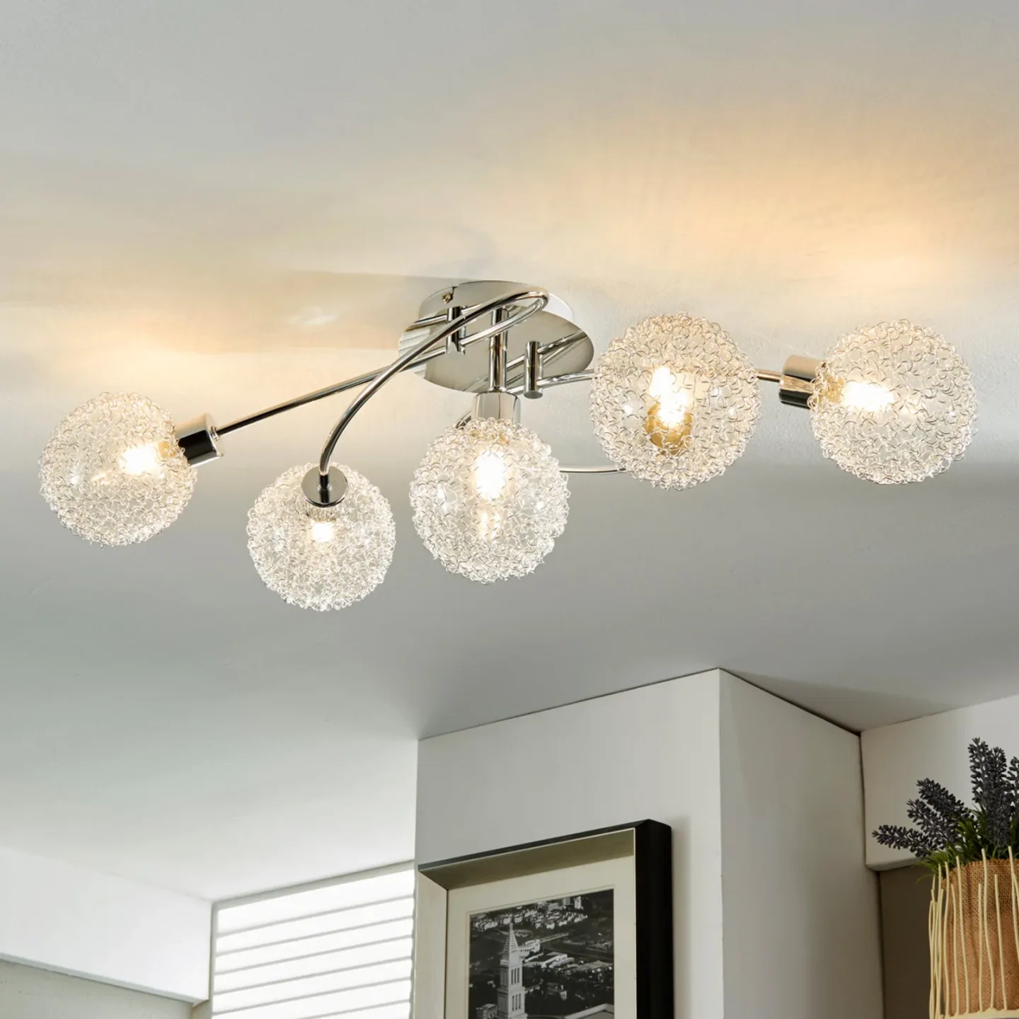 Lindby Deckenlampe Ticino, 65 cm, 5-flammig, Metall, Glas - Flurbereich - Modern - Mehrflammig