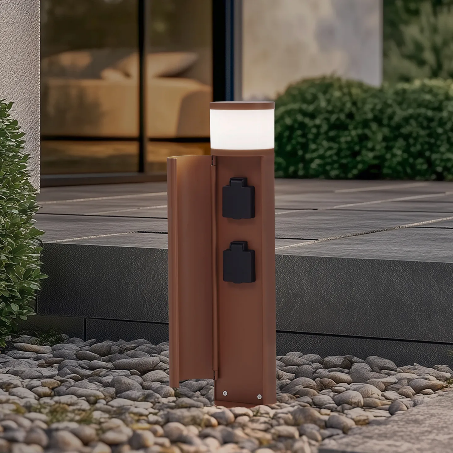 Corban Sockelleuchte Tür Steckdosen rost G9 IP44 - Lucande - Terrasse - Modern - Aluminium - Einflammig