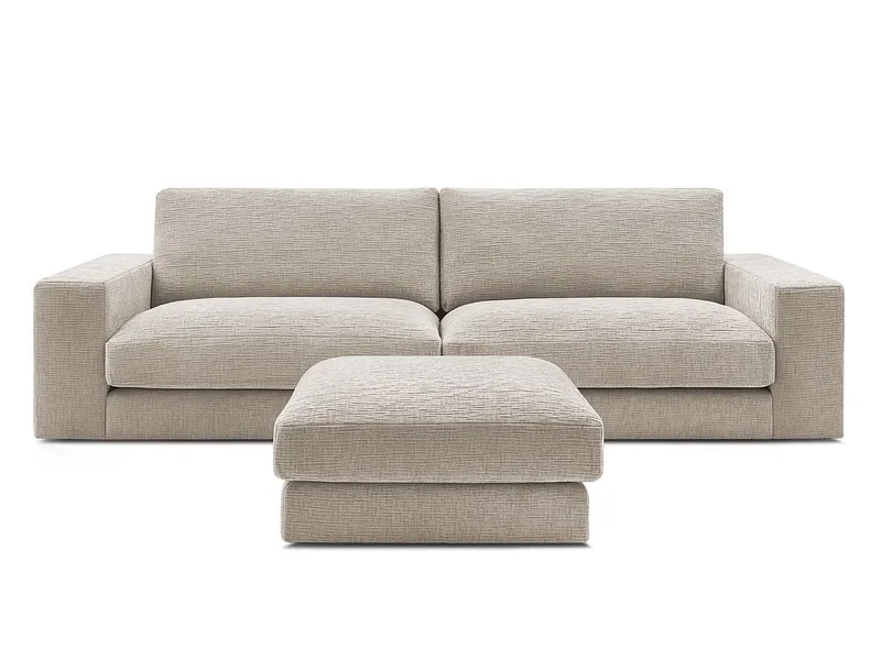 3er Sofa mit Hocker BOBOCHIC LEONARD Stoff mit Textur beige