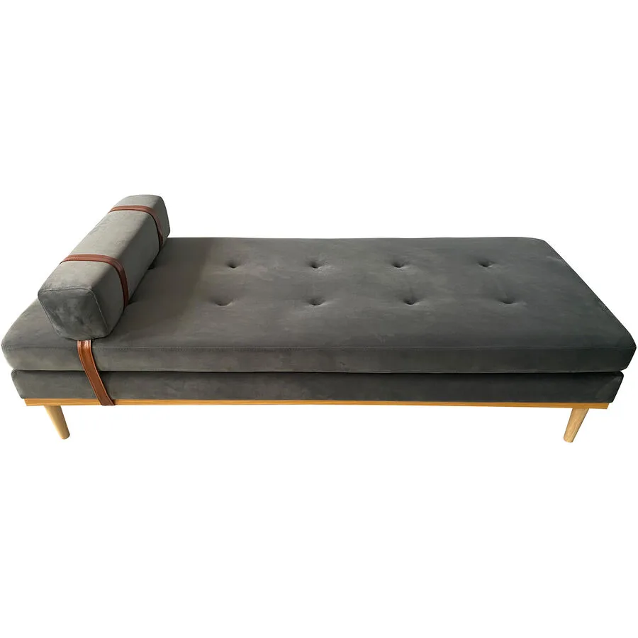 Liege Romina Grau, Natur, Braun Samt, Hevea, Kunstleder B 180 T 75 H 42 cm