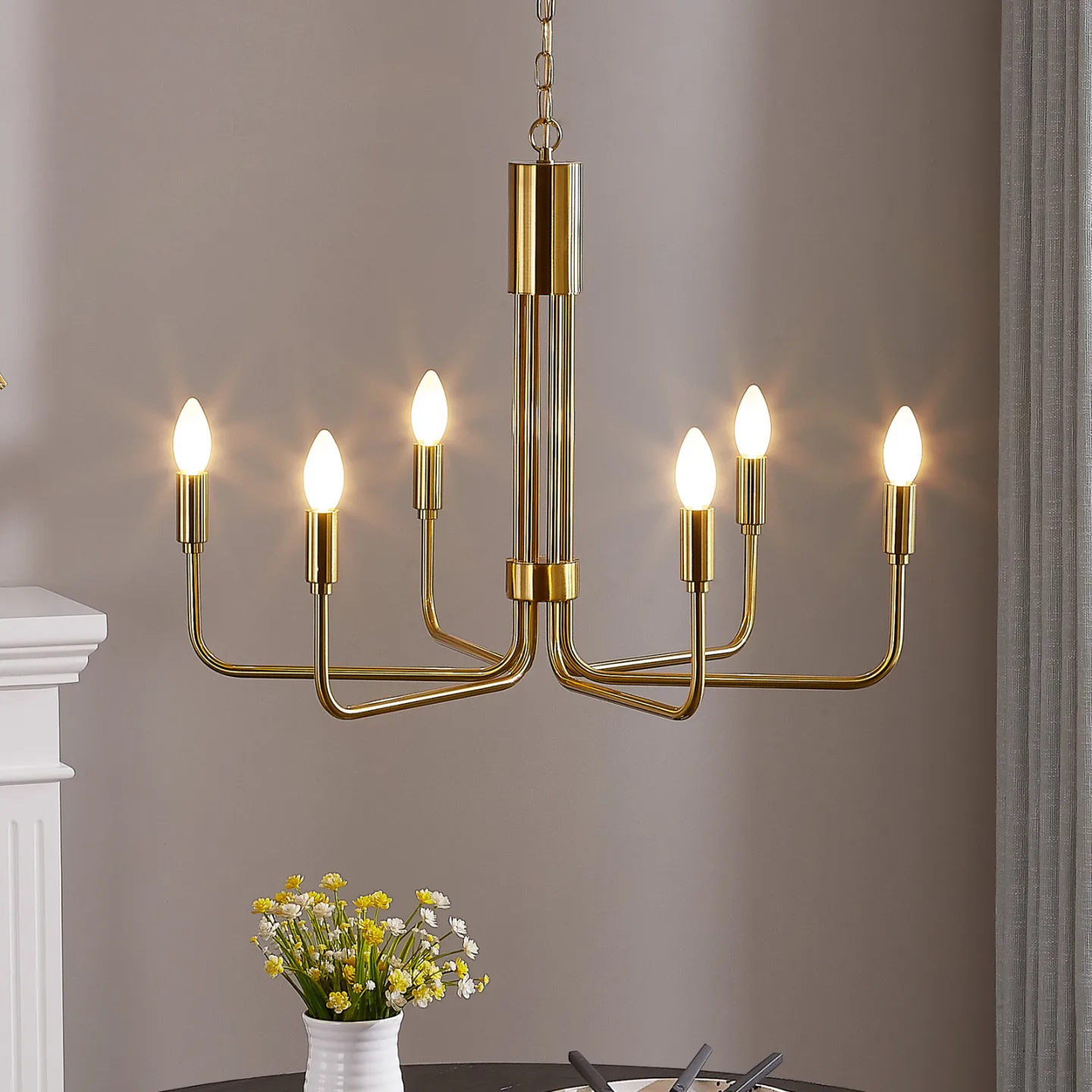 Elanova 6 Lysekrone Brass - Lindby - Stue - Antik - Metal - Med flere lyskilder