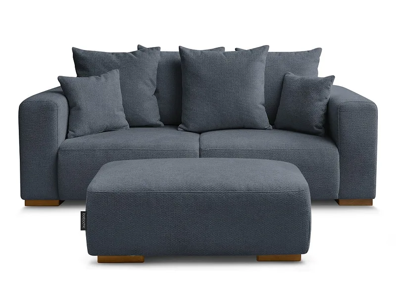 2er Sofa mit Hocker BOBOCHIC SIDONIE Stoff chiniert dunkelblau