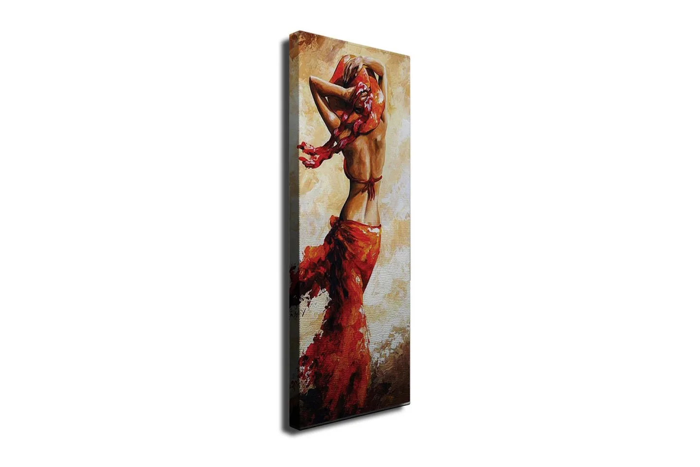 Canvastavla 30x80 cm - Dansande kvinna med röd klänning - Röd / Beige / Brun