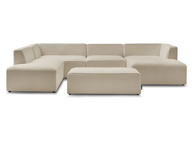 Panorama-Ecksofa mit Hocker BOBOCHIC MEGEVE Boucle-Stoff beige