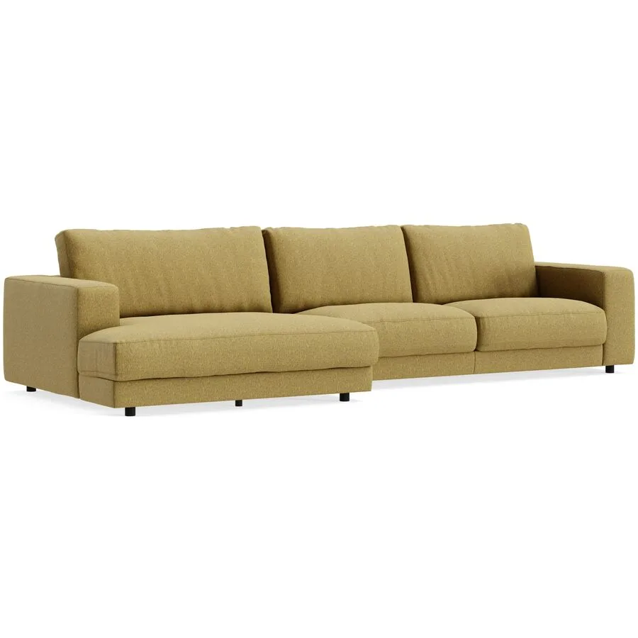 Ecksofa Ava Links Bezug: 100% Polyester messing B 350 T 150 cm - Möbel Konfigurator: Traummöbel individuell zusammenstellen
