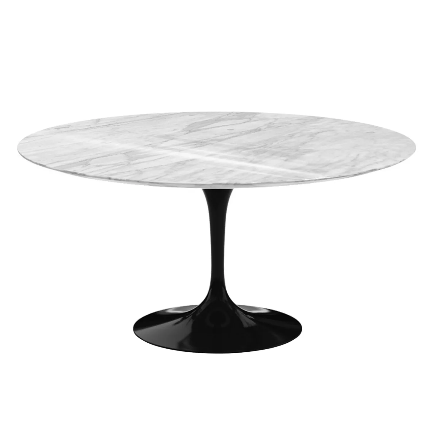 Knoll - Saarinen Round Table - Matbord, Ø 152 cm, Svart underrede, skiva i matt Statuarietto marmor - Matbord - Eero Saarinen - Vit - Metall/Sten