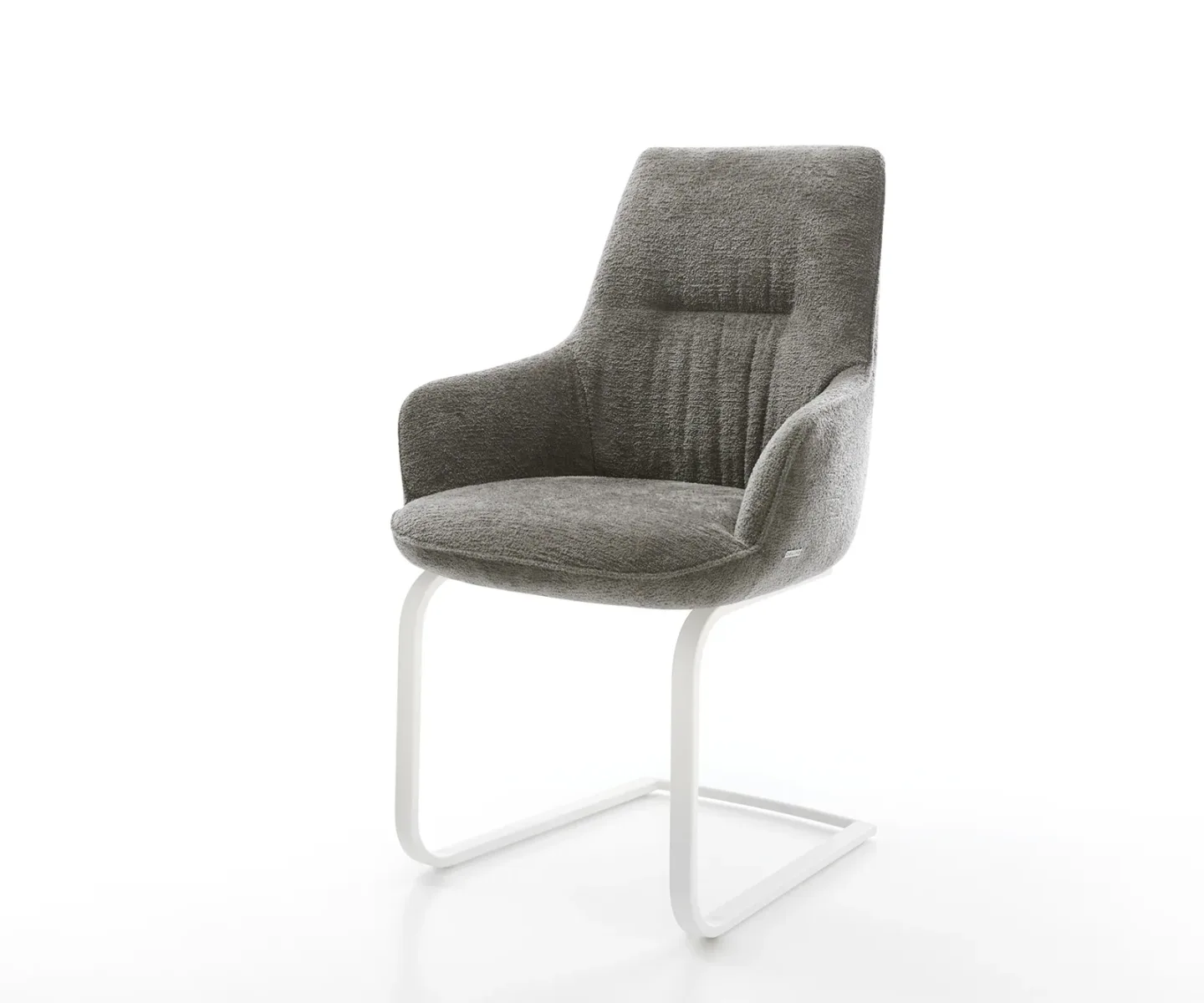 Freischwinger Zelia-Flex mit Armlehnen Bouclé Soft Schlamm Freischwinger flach Weiß Taschenfederkern