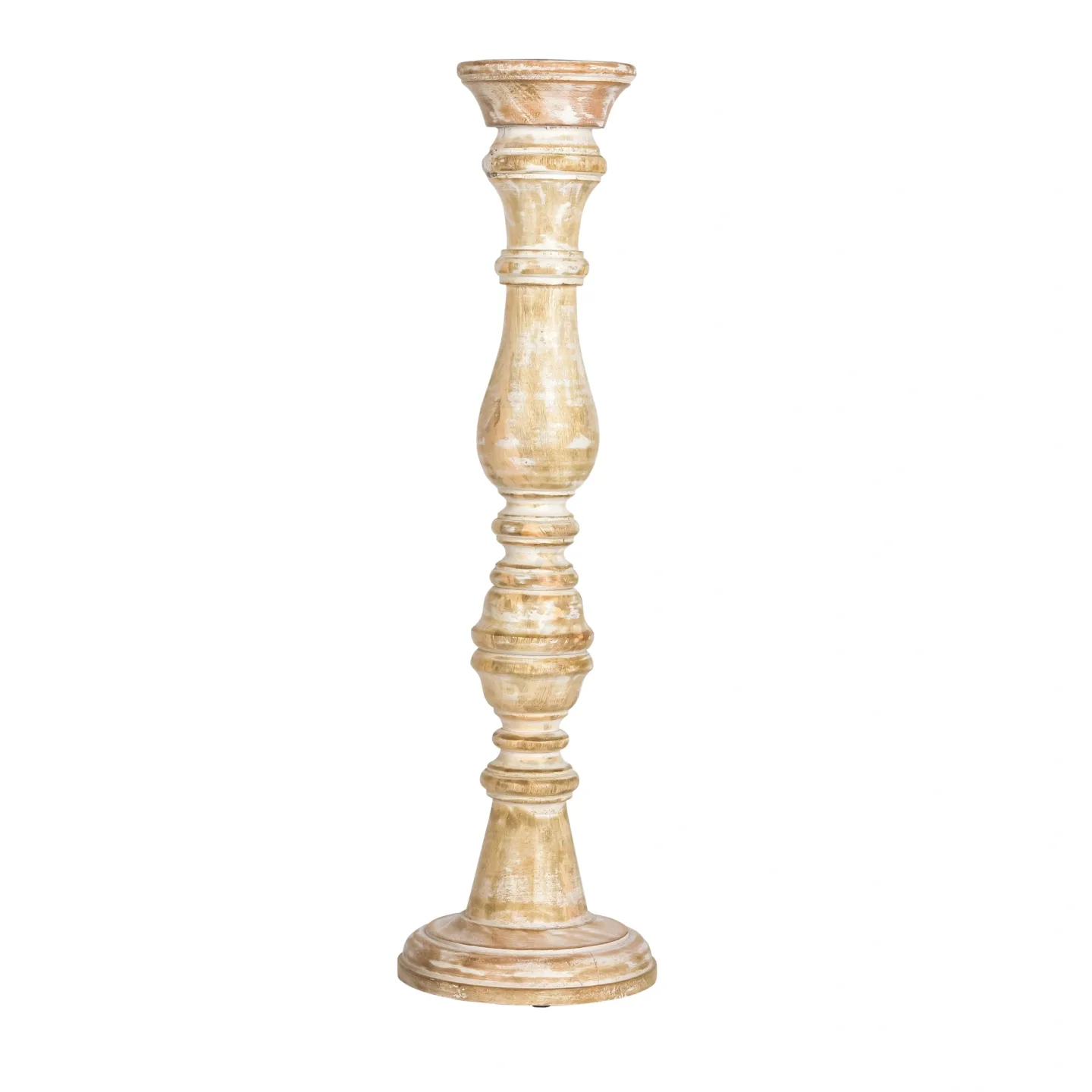 Decofinder Kerzenständer Holz, Weiss-Gewaschen, H: 50 cm | Schubiger Möbel