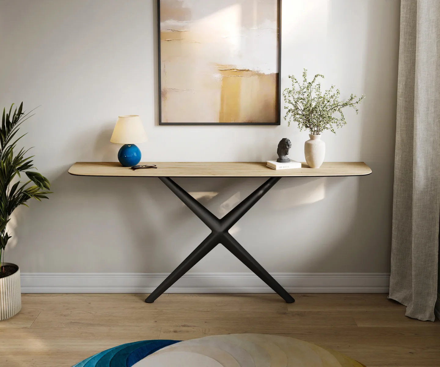 Konsolentisch Edge Boot 180x40 cm Keramik Laminam® Sabbia Eichefarbig Estelo Metall Schwarz
