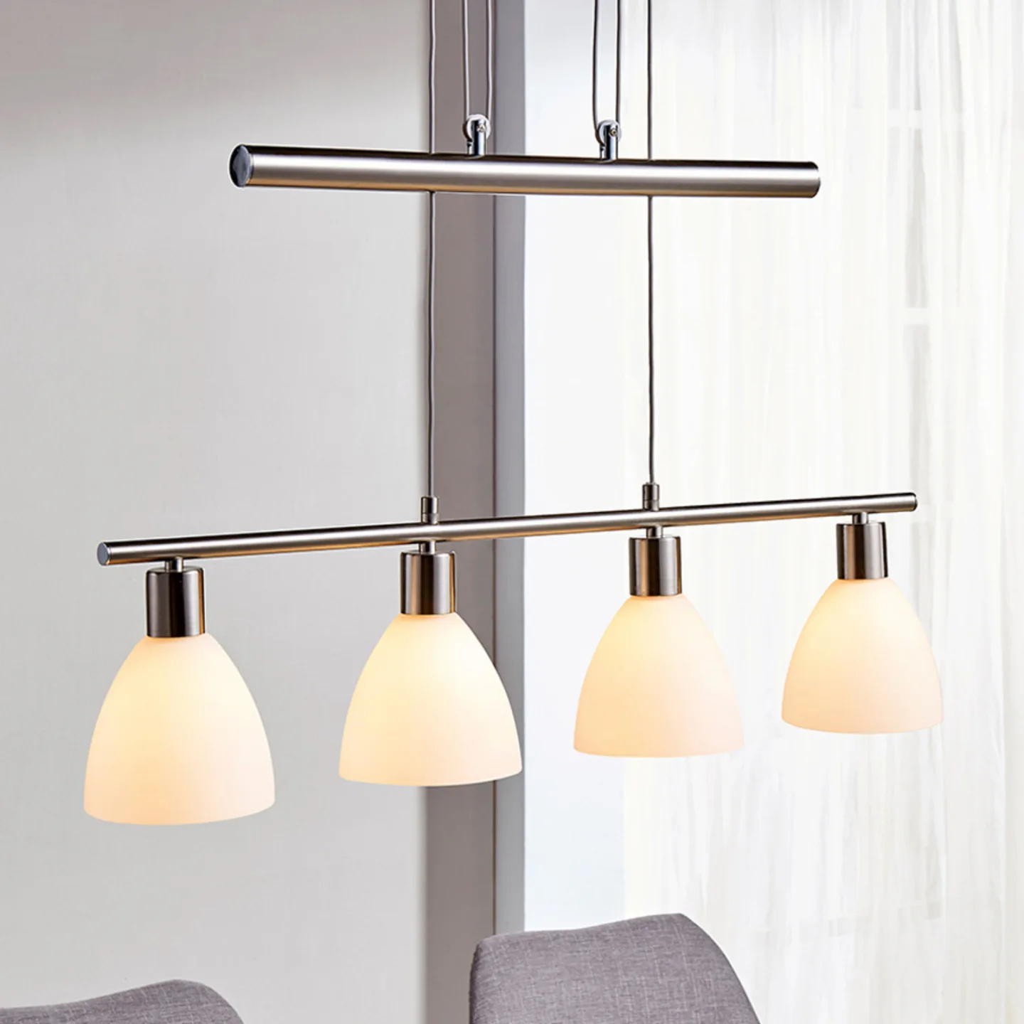 Simeon Pendelleuchte White/Nickel - Lindby - Wohnzimmer - Modern - Glas - Mehrflammig