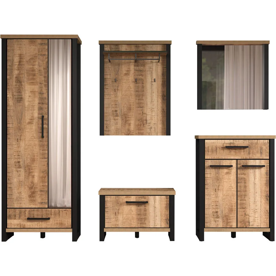Garderobenmöbel-Set Rhodes braun/schwarz Holzwerkstoff B 249 T 39 H 195 cm