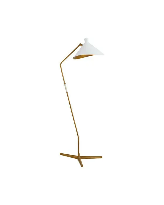 Mayotte Large Offset Floor Lamp Antique Brass/White Shade